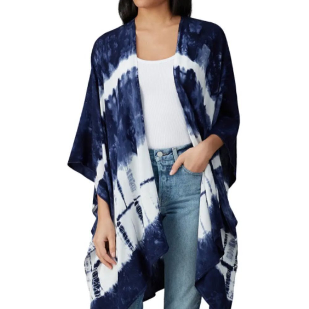 Fifteen Twenty Navy Blue Tie Dye Rayon Kimono Cardigan Size Small